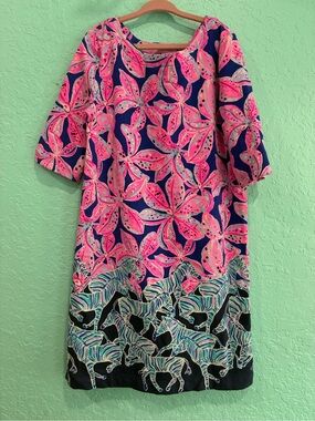 Lilly Pulitzer girls XL 12-14 Bright Floral Zebra Print dress Pink blue preppy